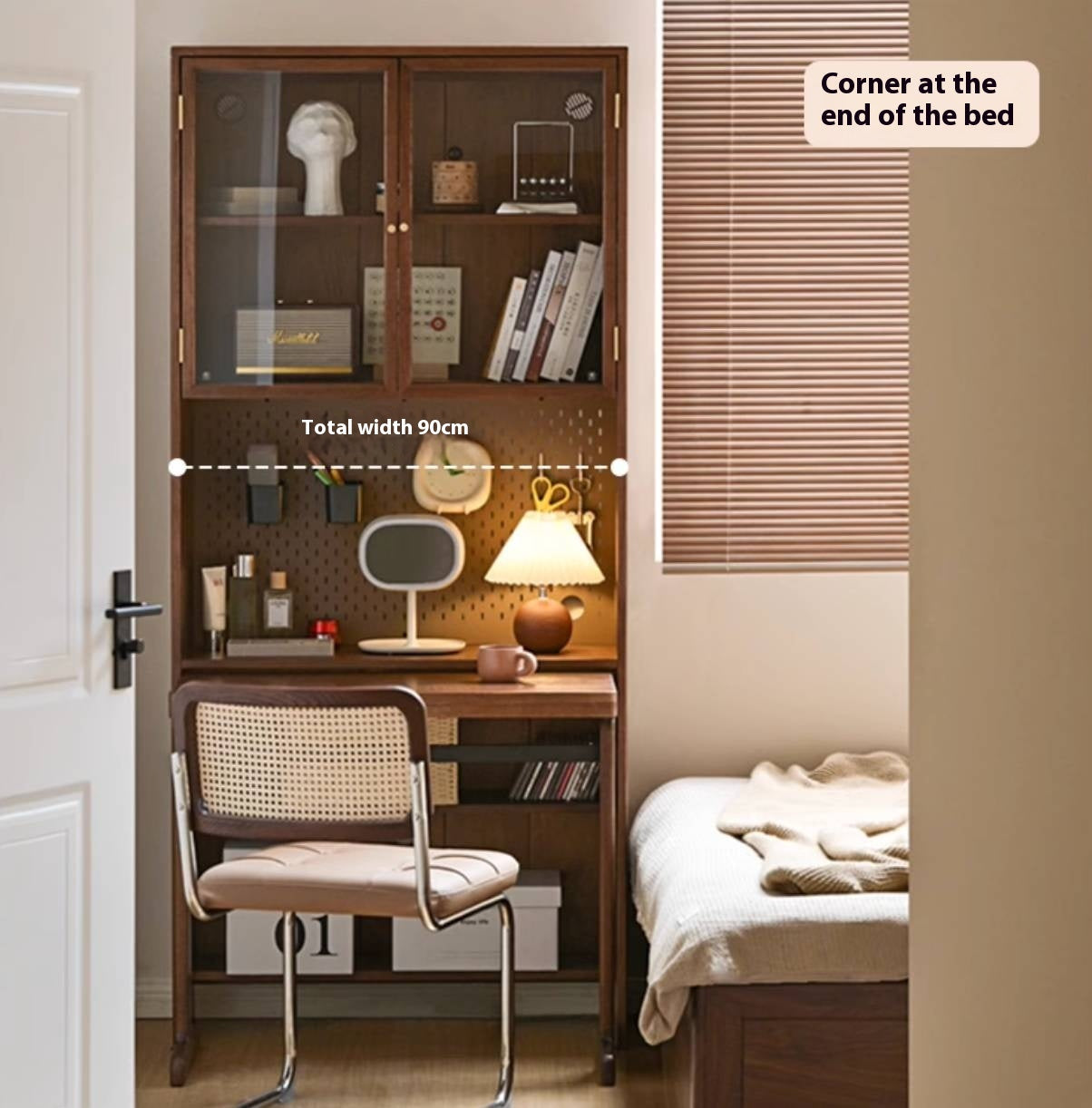 Oak, Black Walnut Solid Wood Office Desk With Integrated Bookshelf