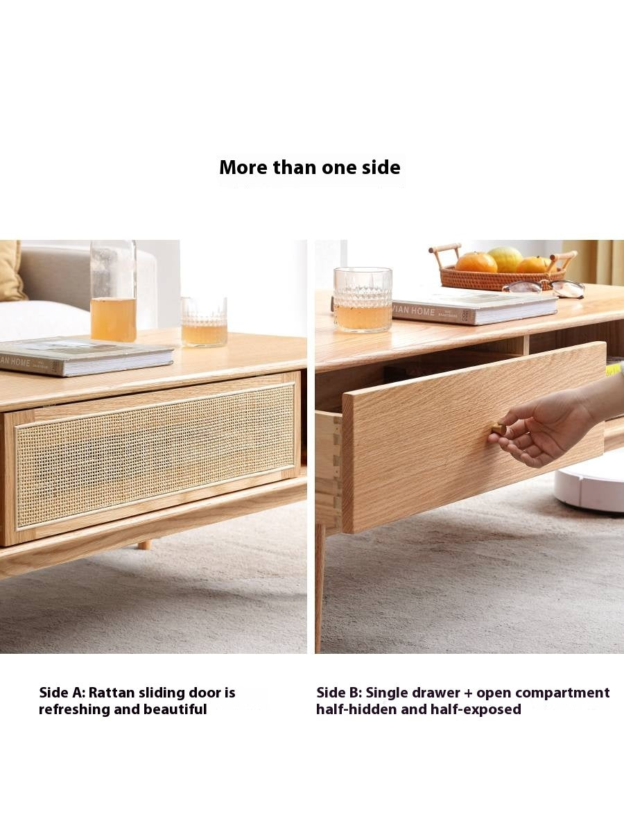 Oak Solid Wood Modern Style Rattan Tea Table