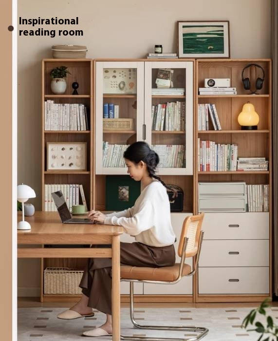 Oak Solid Wood Bookcase Storage Style Floor High