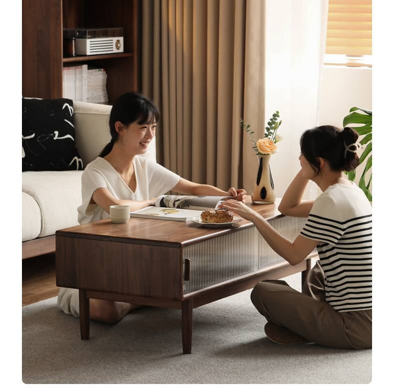 Black Walnut, Oak, Solid Rubberwood Solid Wood Modern Style Tea Table