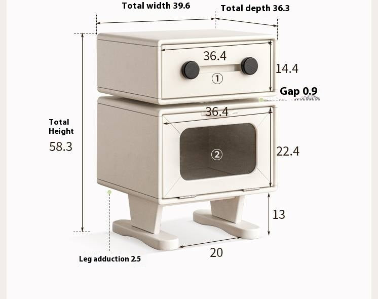 Solid Rubberwood Cream Style Nightstand