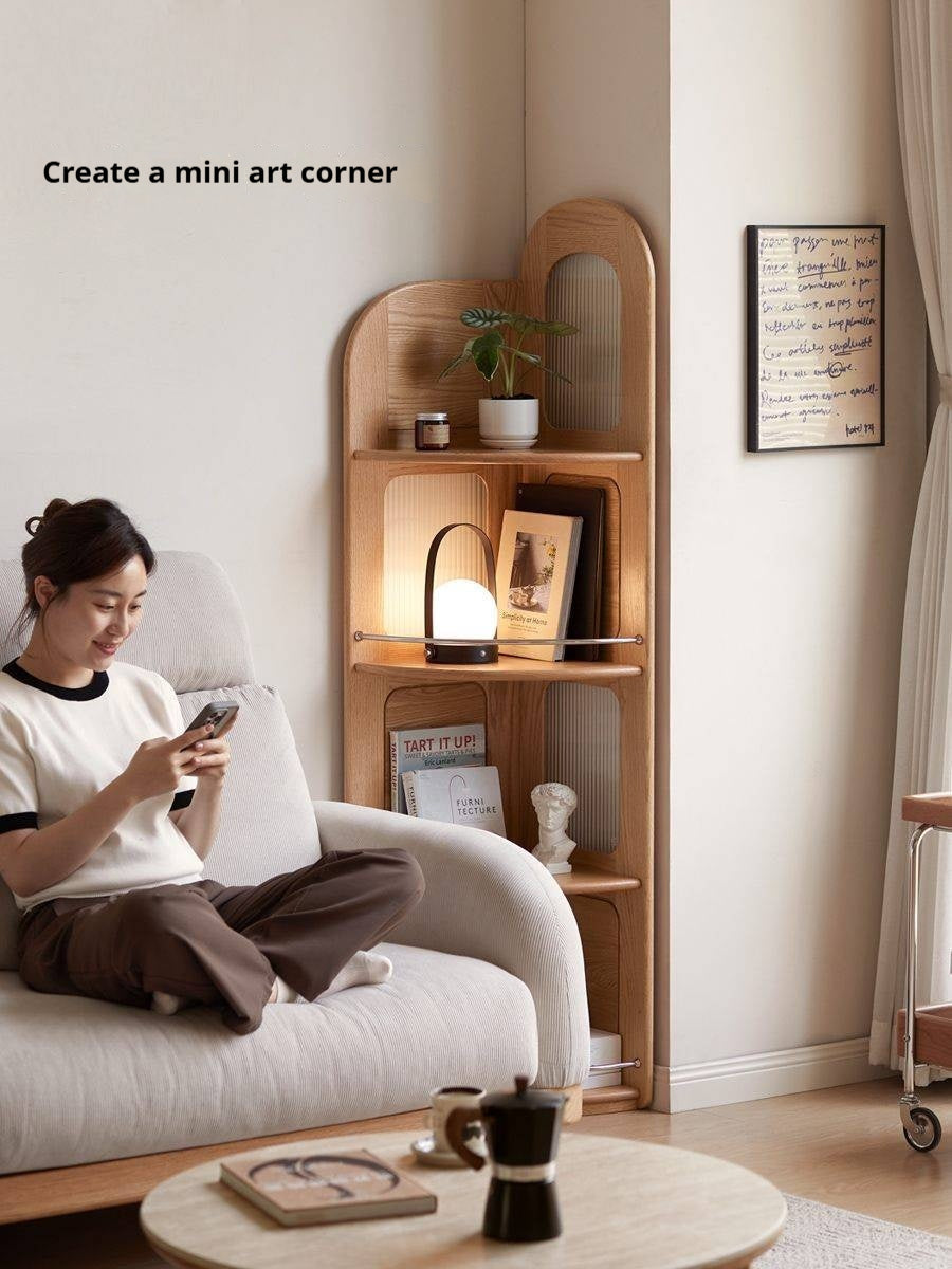 Oak Solid Wood Bookshelf Household Corner  Storage Rack