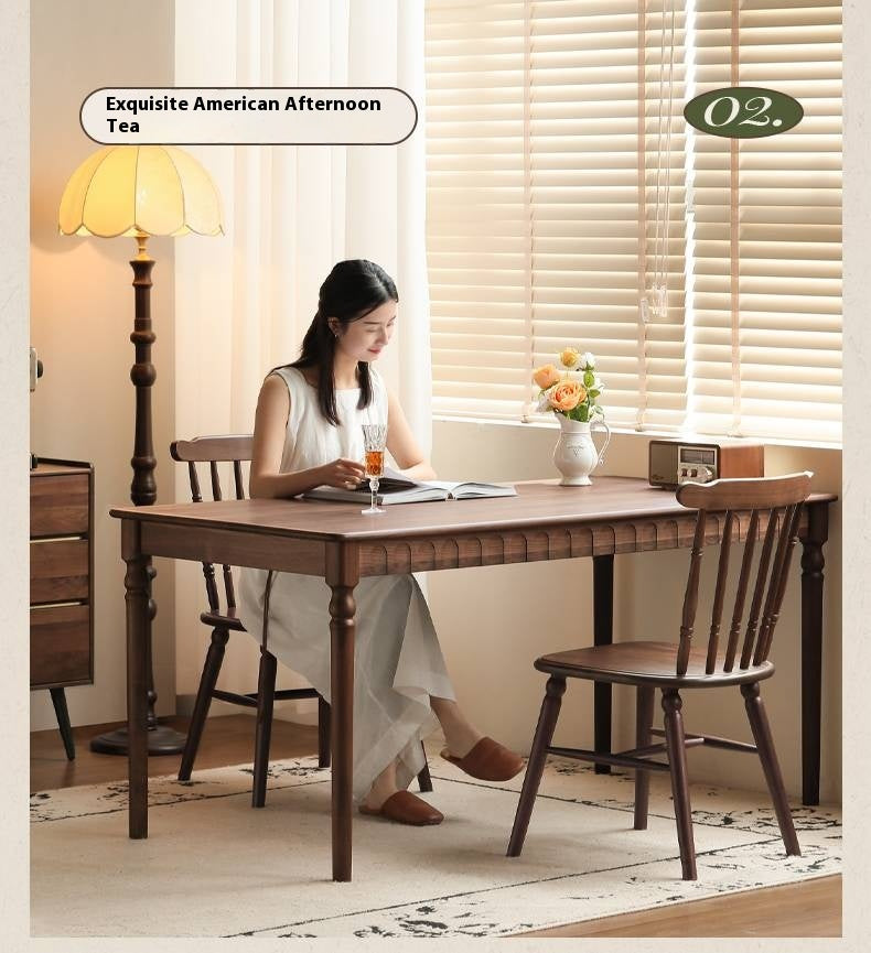 Set 4 pcs Black Walnut Solid Wood American Retro Style Dining Chair