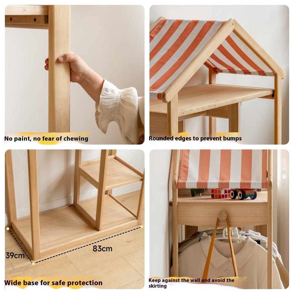 Poplar Solid Wood Children's Toy Storage Cabinet and Wardrobe With Hangers
