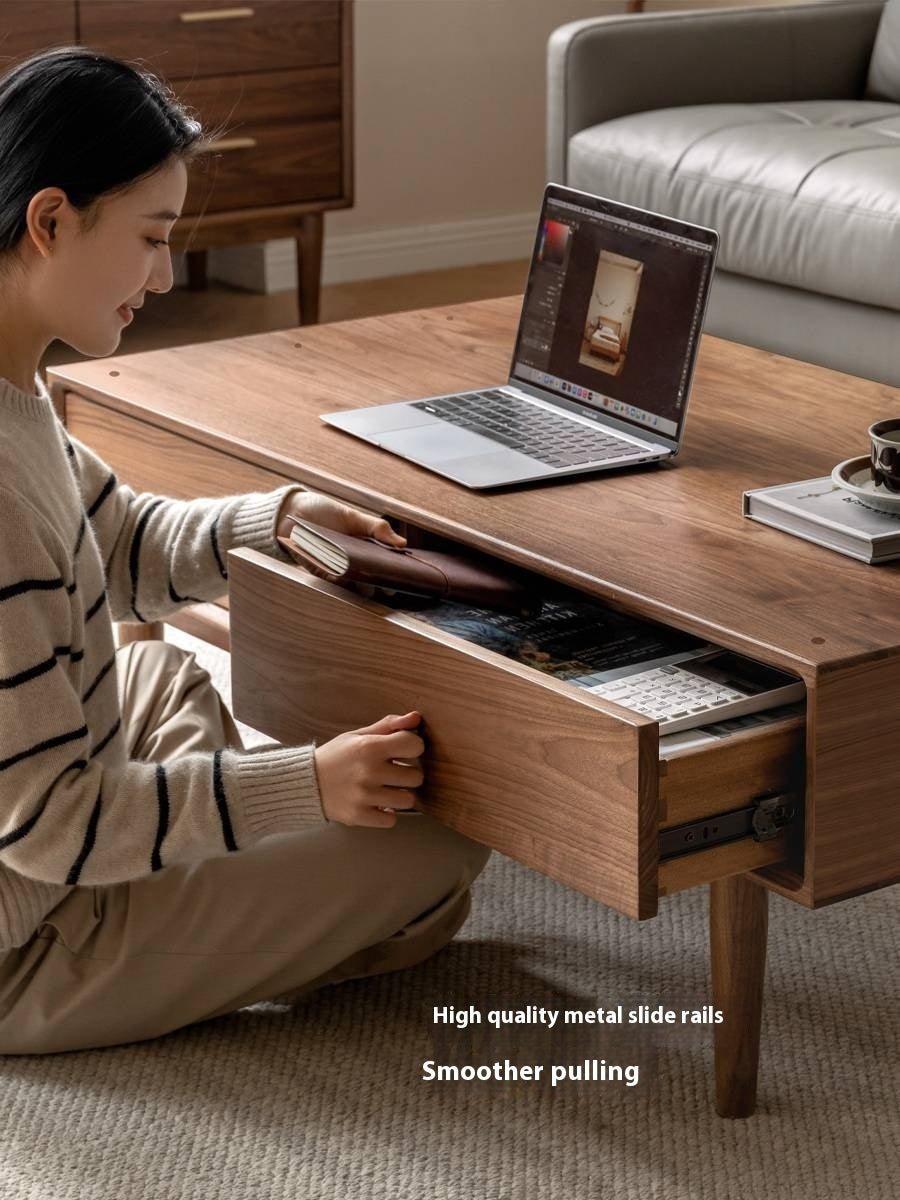 Golden Sandalwood, Black Walnut Solid Wood Rock Plate Tea Table