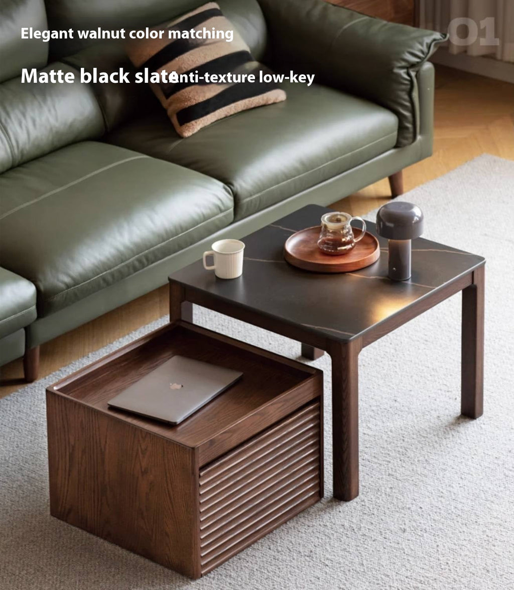 Oak, Black Walnut Solid Wood Modern Style Rock Plate Tea Table