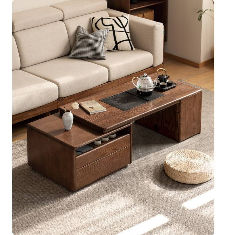 Oak, Black Walnut Solid Wood Telescopic Tea Table