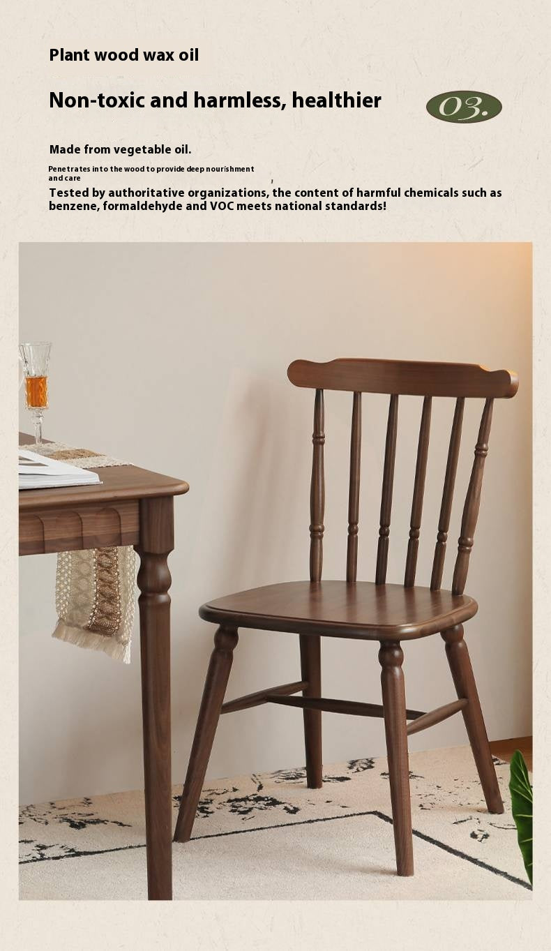 Set 4 pcs Black Walnut Solid Wood American Retro Style Dining Chair