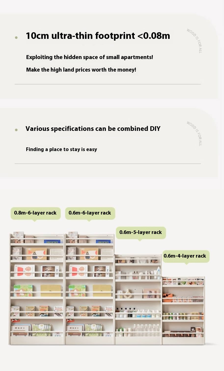 Rubberwood Solid Wood Cream Style Bookshelf