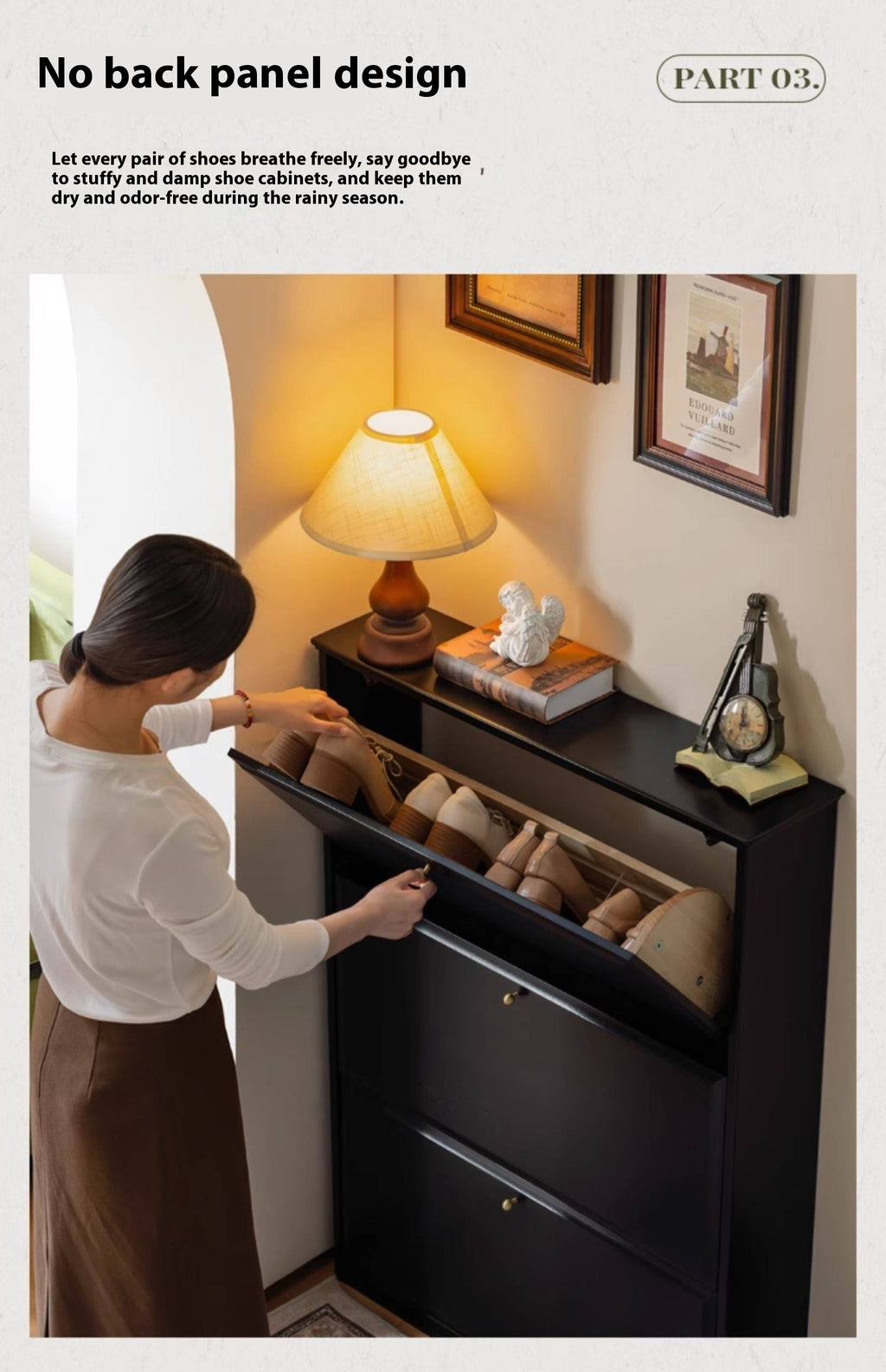 Oak Solid Wood American Retro Style Shoe Cabinet