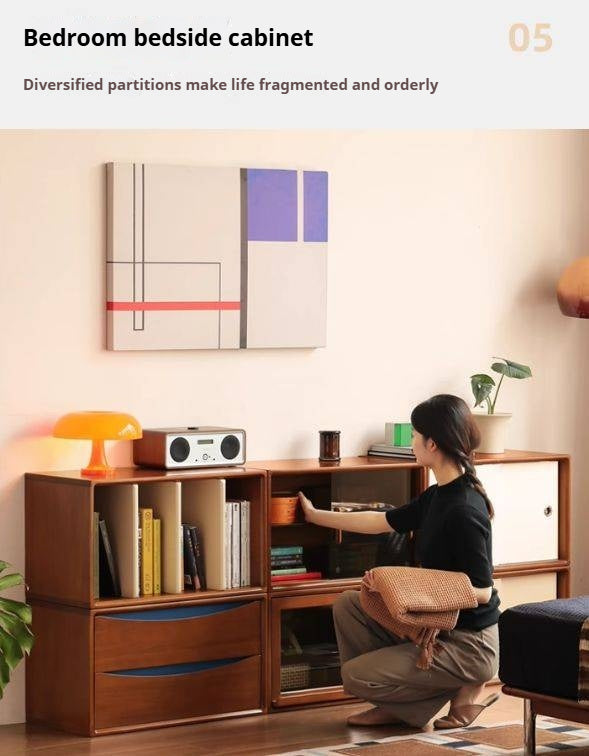 Poplar Solid Wood TV Cabinet Antique Style Module Combination.