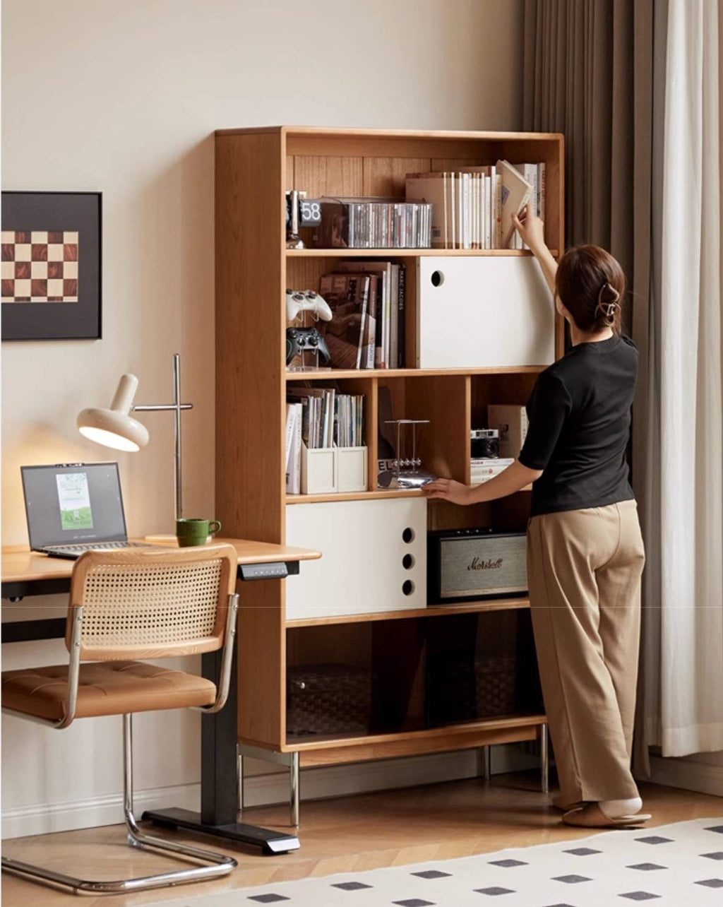 Poplar, Cherry Solid Wood Antique Style Bookshelf