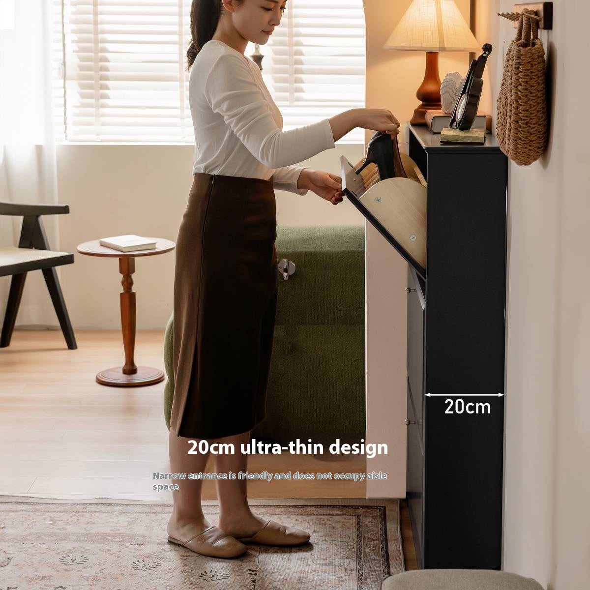 Oak Solid Wood American Retro Style Shoe Cabinet