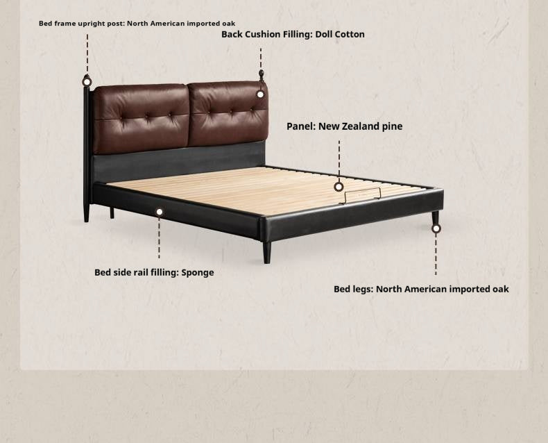 Leather American Retro Bed With Light