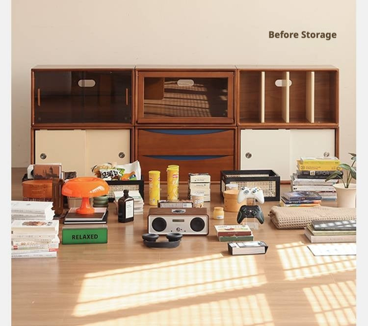 Poplar Solid Wood TV Cabinet Antique Style Module Combination.