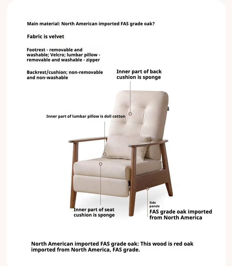 Oak Solid Wood Multifunctional Recliner Armchair