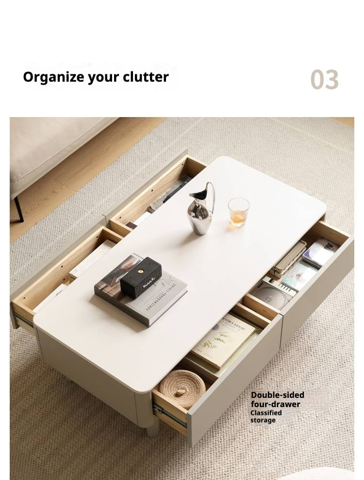 Poplar Solid Wood Light Luxury Style Rock Plate Coffee Table