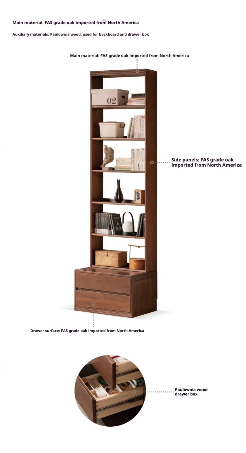Oak Solid Wood Modern Minimalist Style Bookcase And Storage