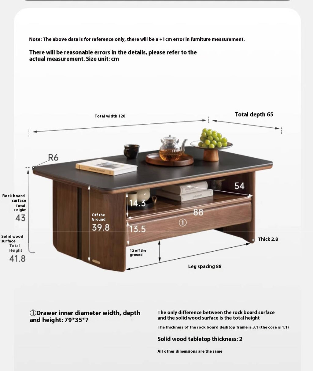 Black Walnut Solid Wood Rock Plate Coffee Table
