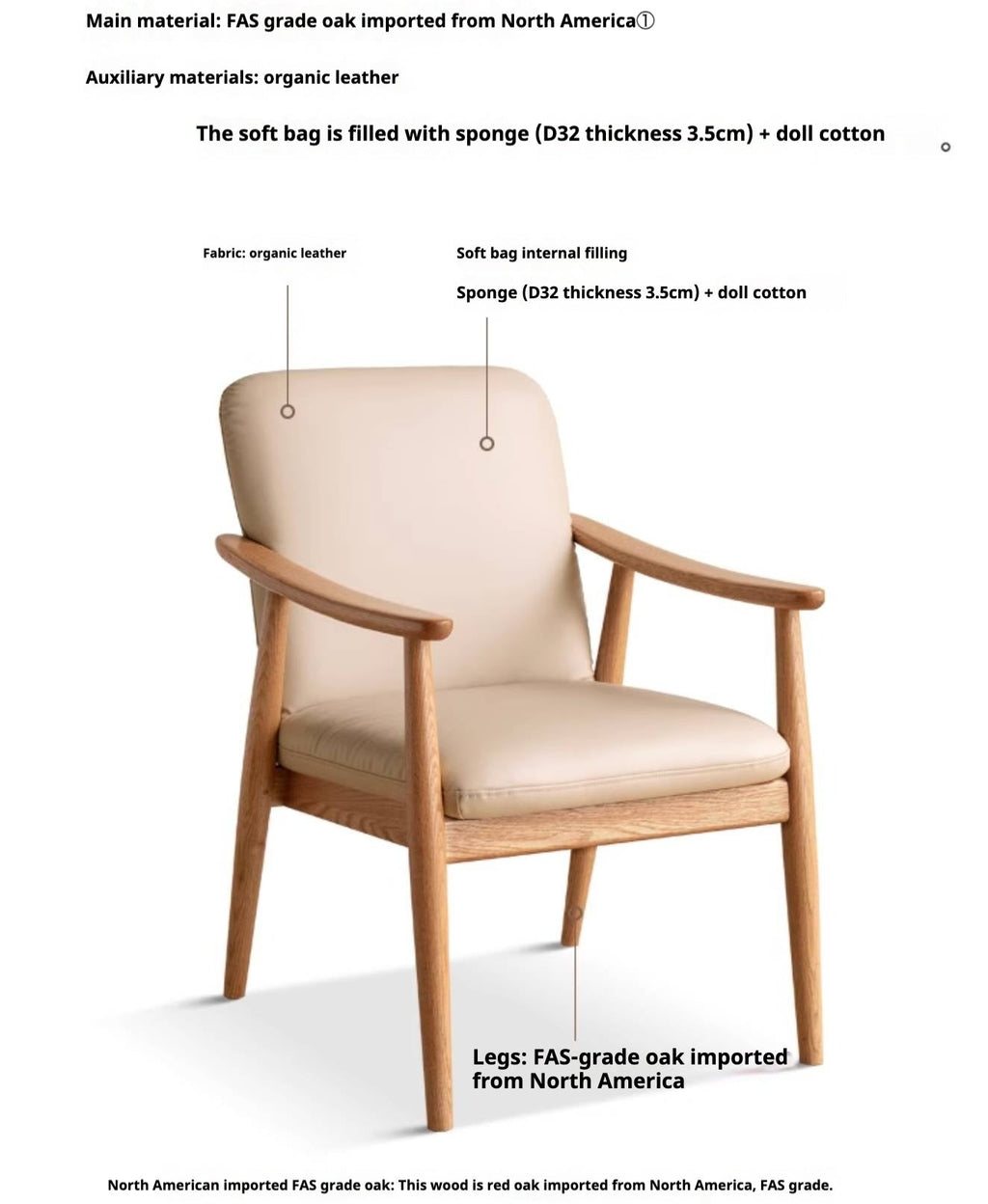 Oak Solid Wood Modern Minimalist Style Leisure Armchair