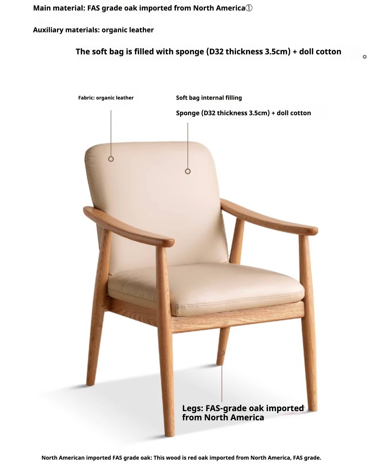 Oak Solid Wood Modern Minimalist Style Leisure Armchair