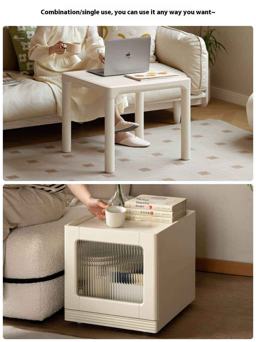 Poplar Solid Wood Cream Style Coffee Table Combination