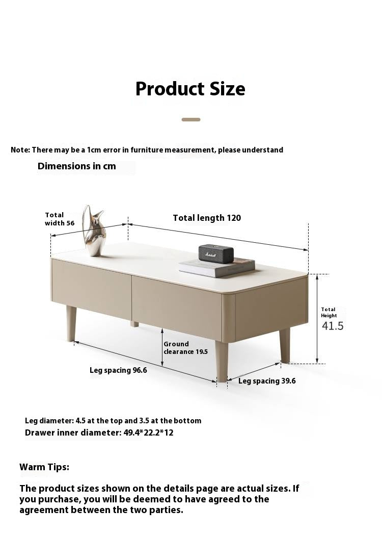 Poplar Solid Wood Light Luxury Style Rock Plate Coffee Table