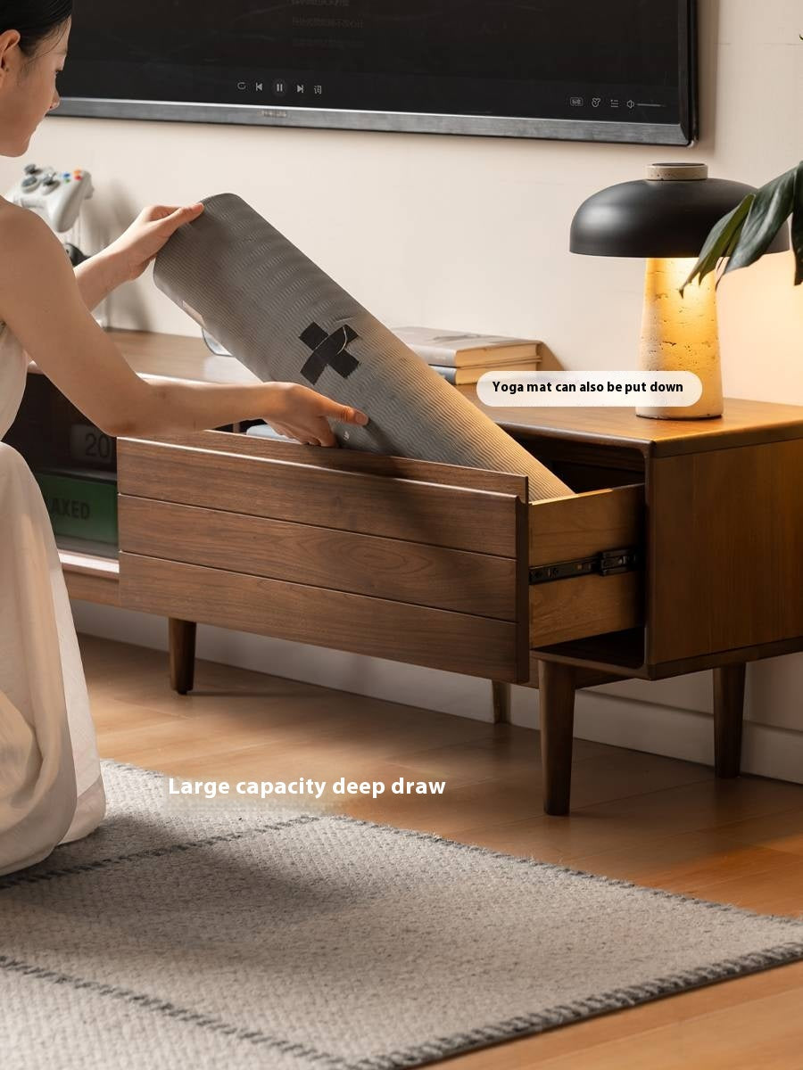 Black Walnut Solid Wood Sliding Doors TV Cabinet