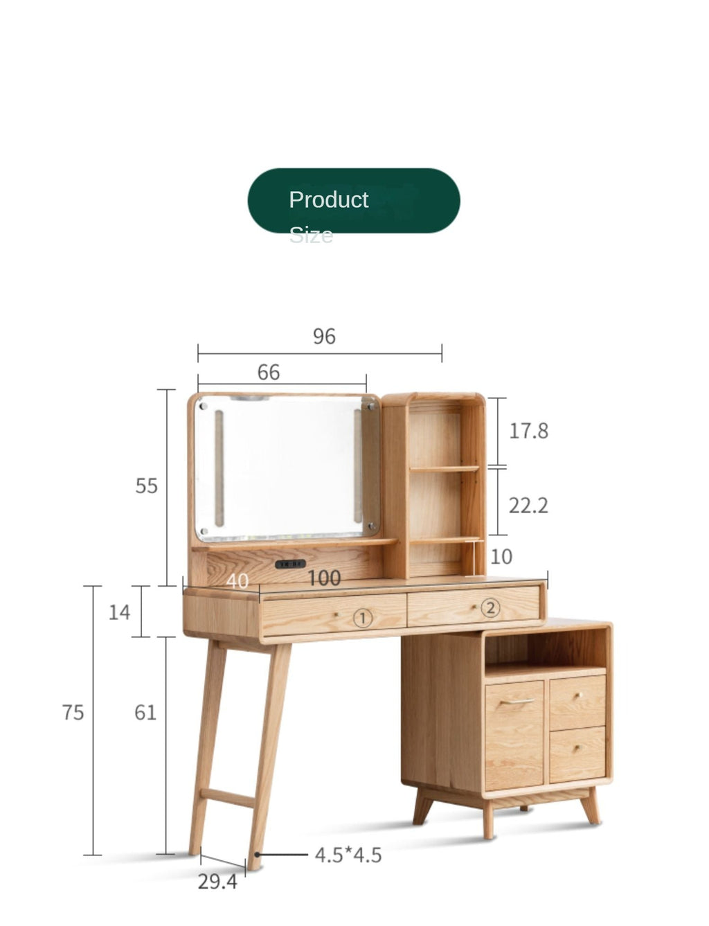 Oak solid wood Dressing Table Telescopic -USA