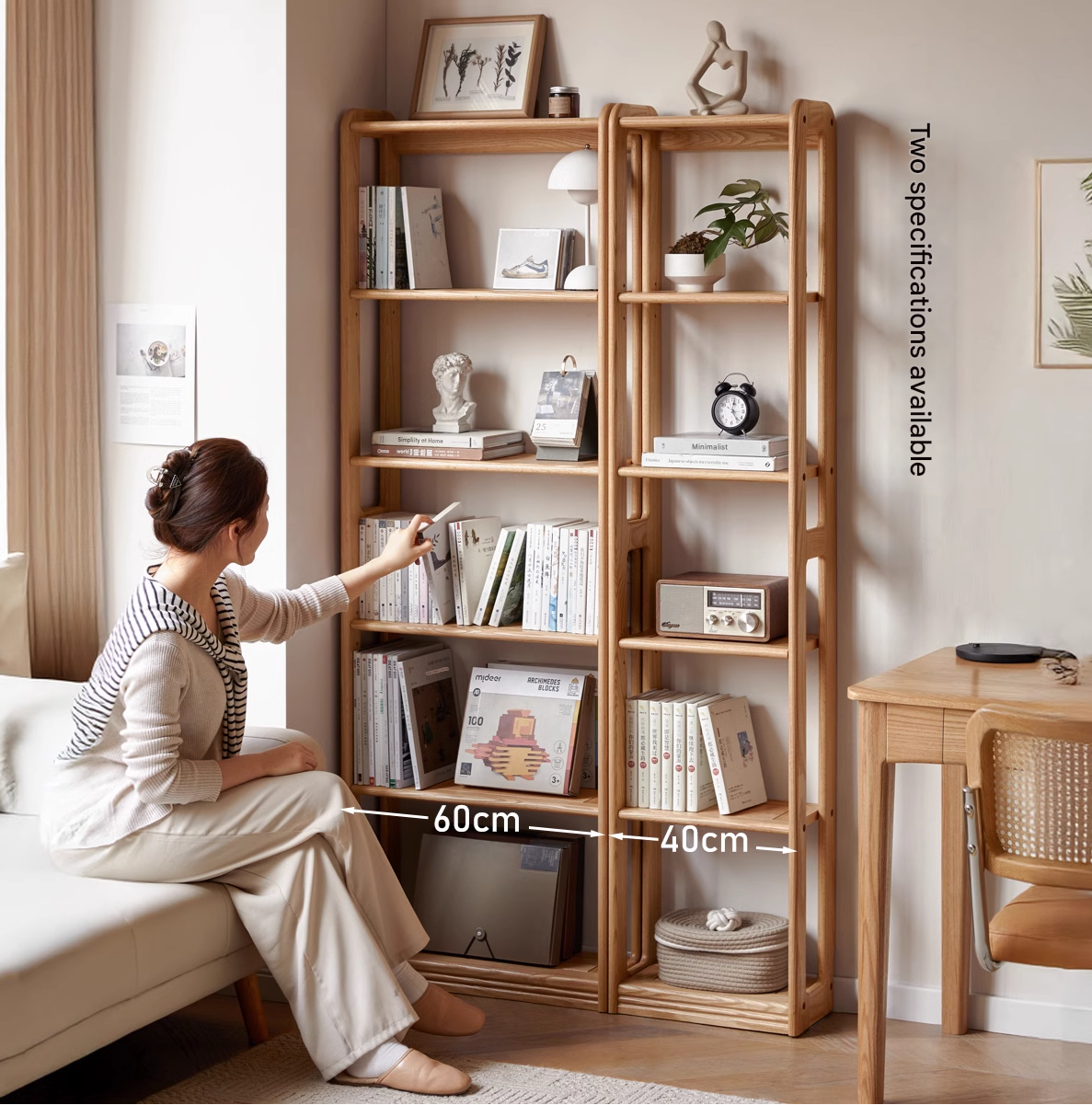 Oak Solid Wood Modern Ultra-Thin Bookshelf