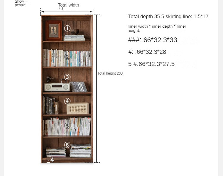 Black Walnut, Golden Sandalwood Solid Wood Bookshelf