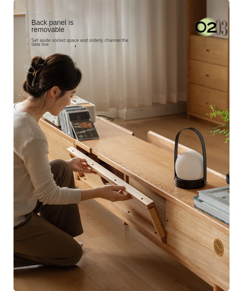 Oak Solid Wood Modern Large Floor TV Cabinet.