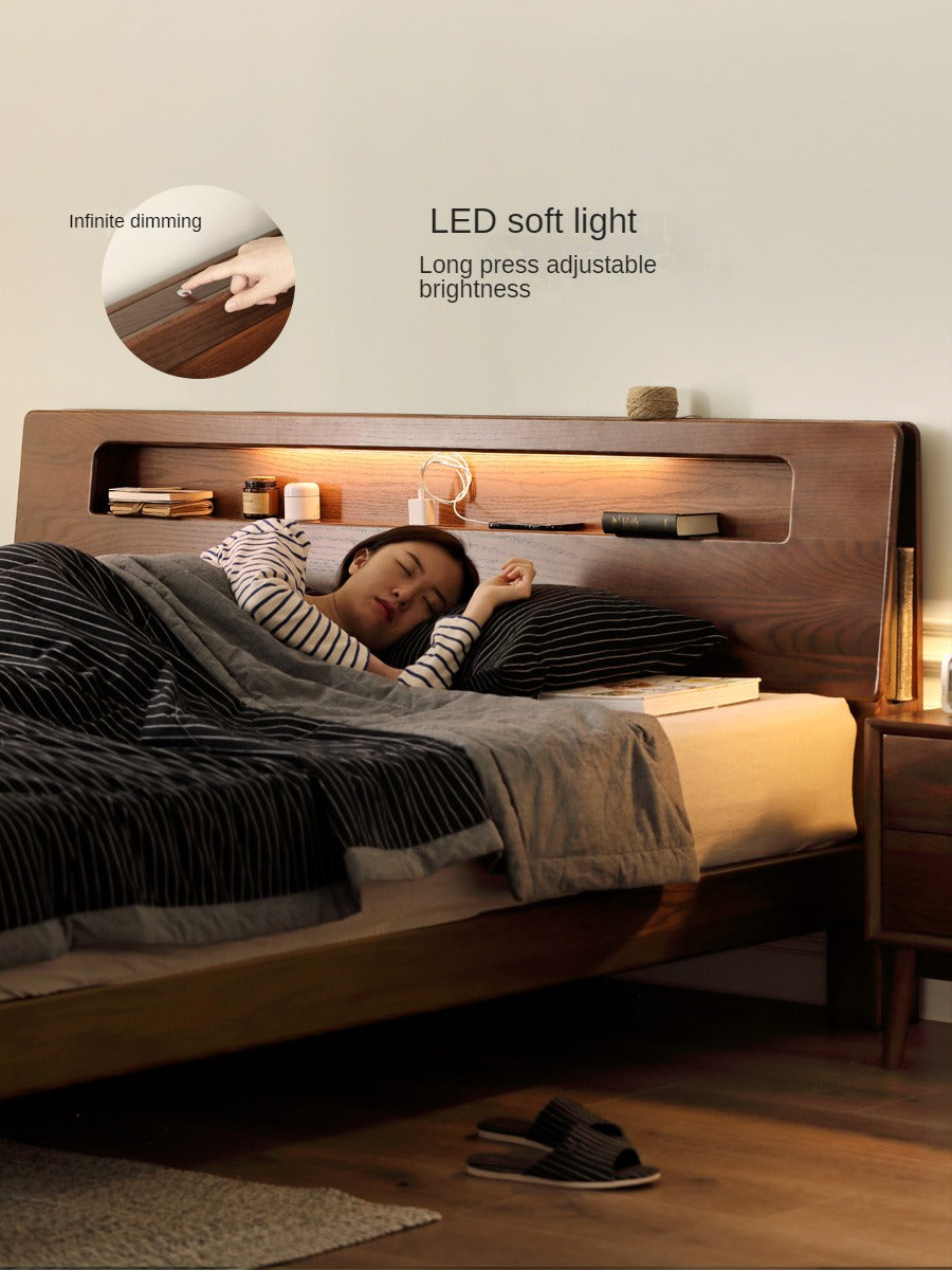 Oak solid wood bed with light walnut-color-USA