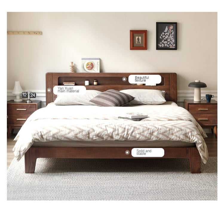 Oak solid wood bed with light walnut-color-USA