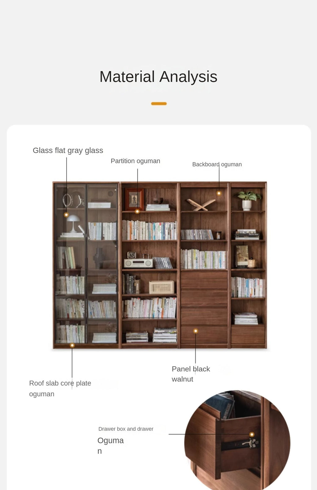 Black Walnut, Golden Sandalwood Solid Wood Bookshelf