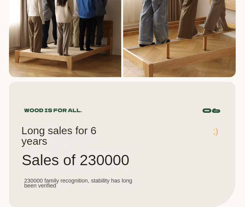 Oak solid wood bed with light and bookshelf