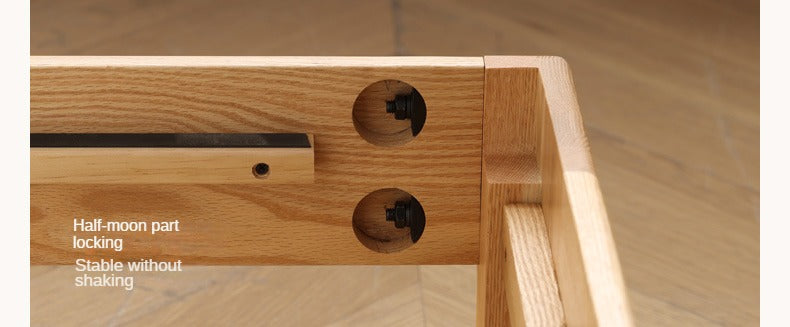 Oak solid wood bed with light and bookshelf