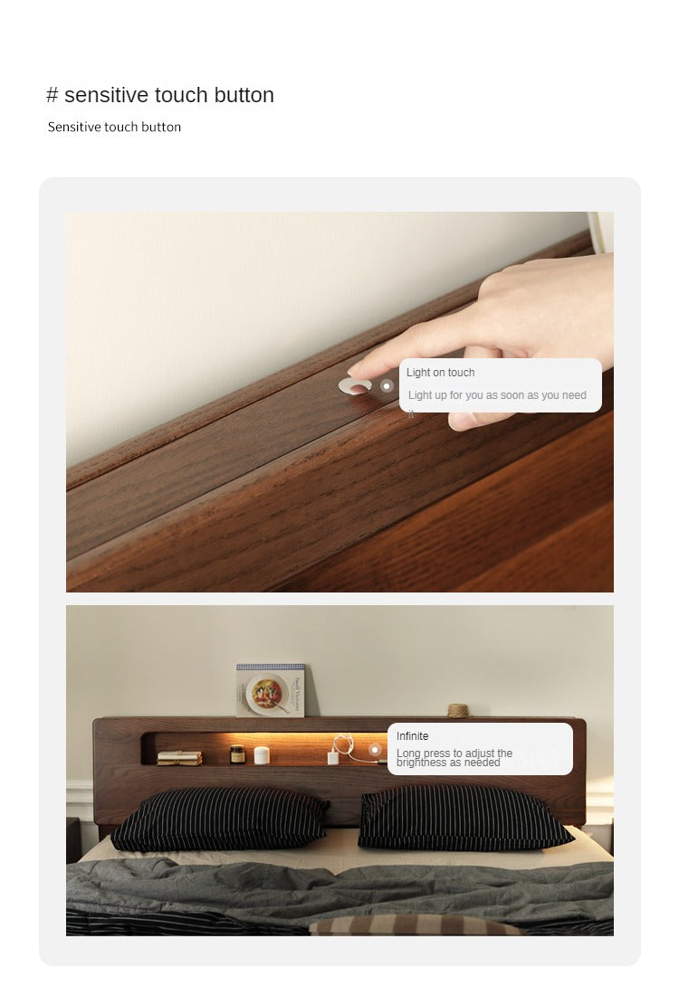 Oak solid wood bed with light walnut-color-USA