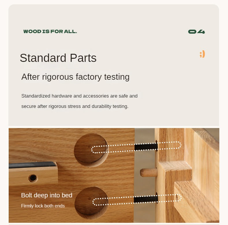 Oak solid wood bed with light and bookshelf