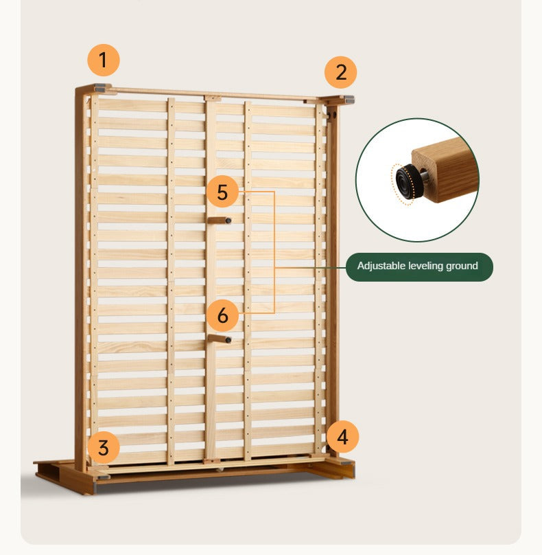 Oak solid wood bed with light and bookshelf