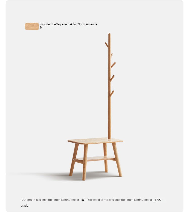 Oak Solid Wood Shoe Stool With Hanger Cabinet