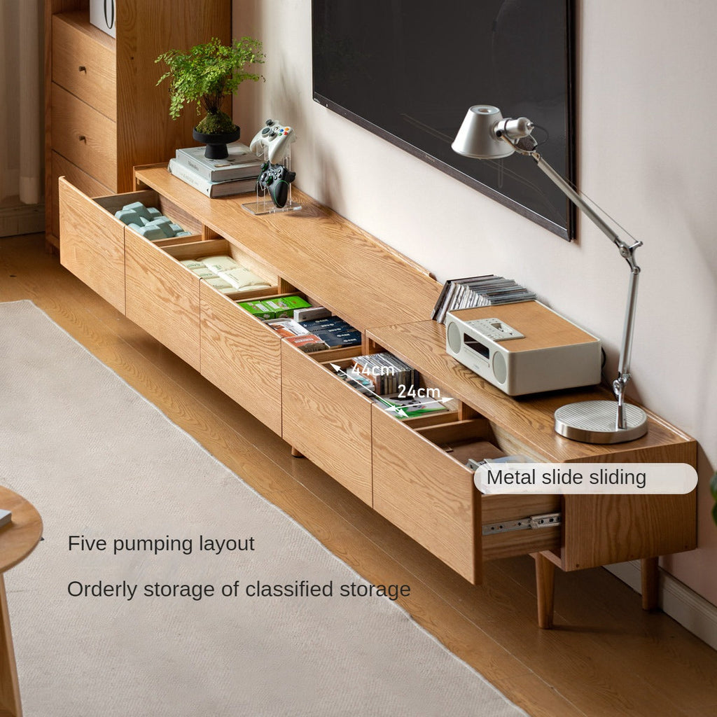 Oak Solid Wood Modern Large Floor TV Cabinet.