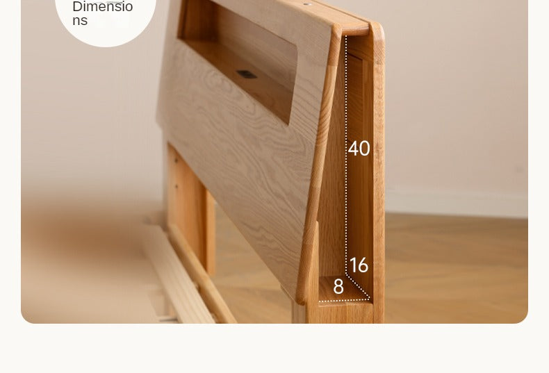 Oak solid wood bed with light and bookshelf