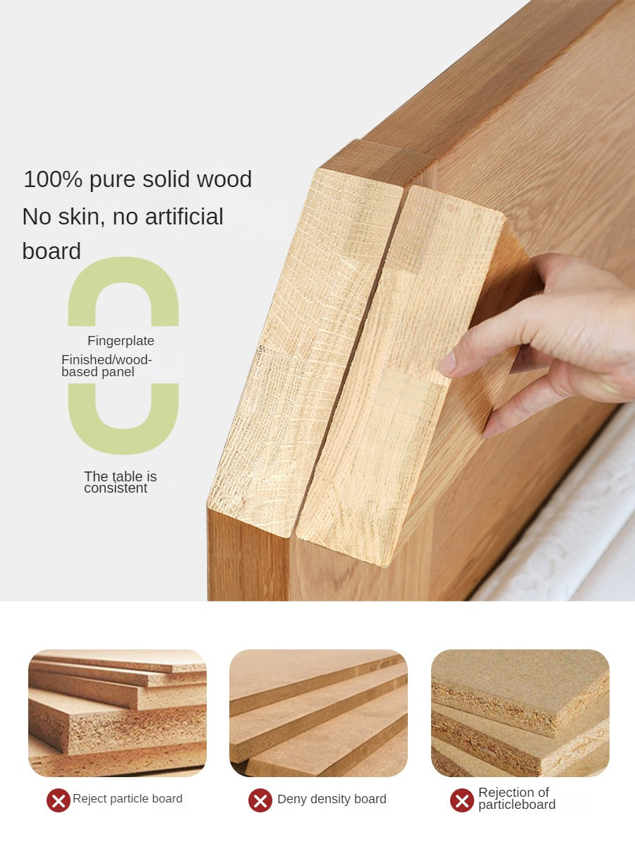 Oak solid wood bed with light and bookshelf