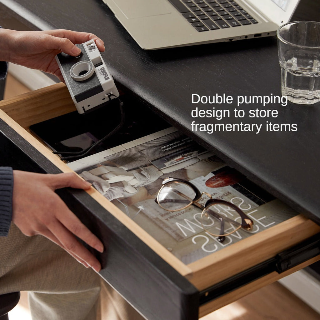 Oak Solid Wood Black Office Desk With Drawer