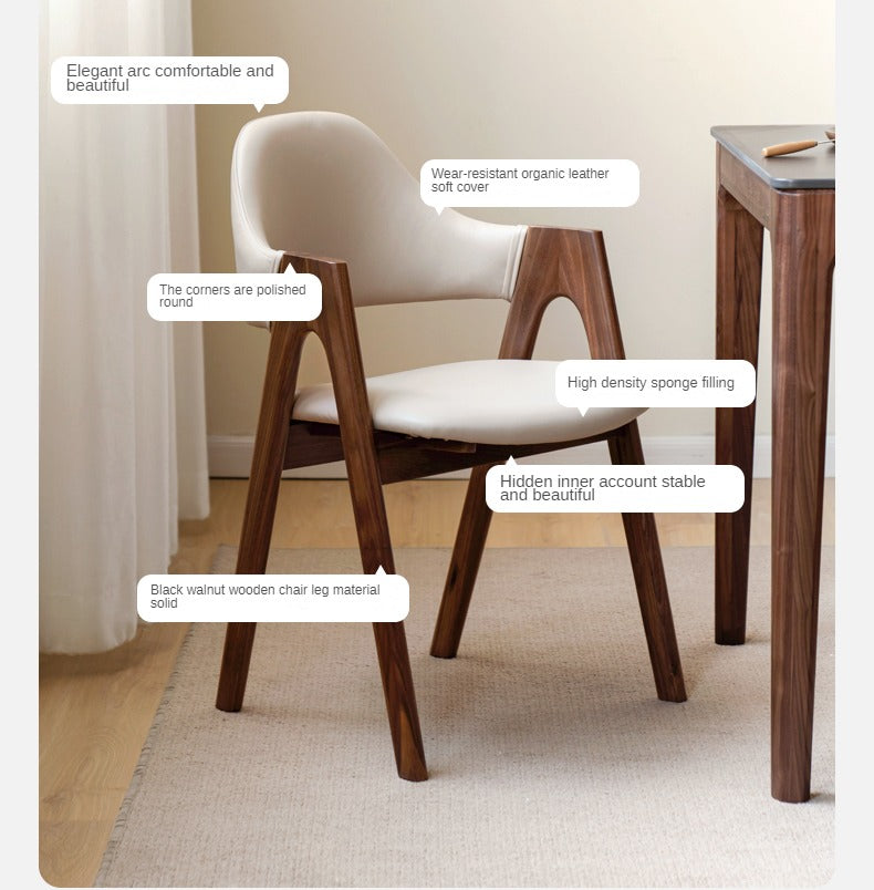 2 pcs Black Walnut Solid Wood, Organic Leather, Armchair