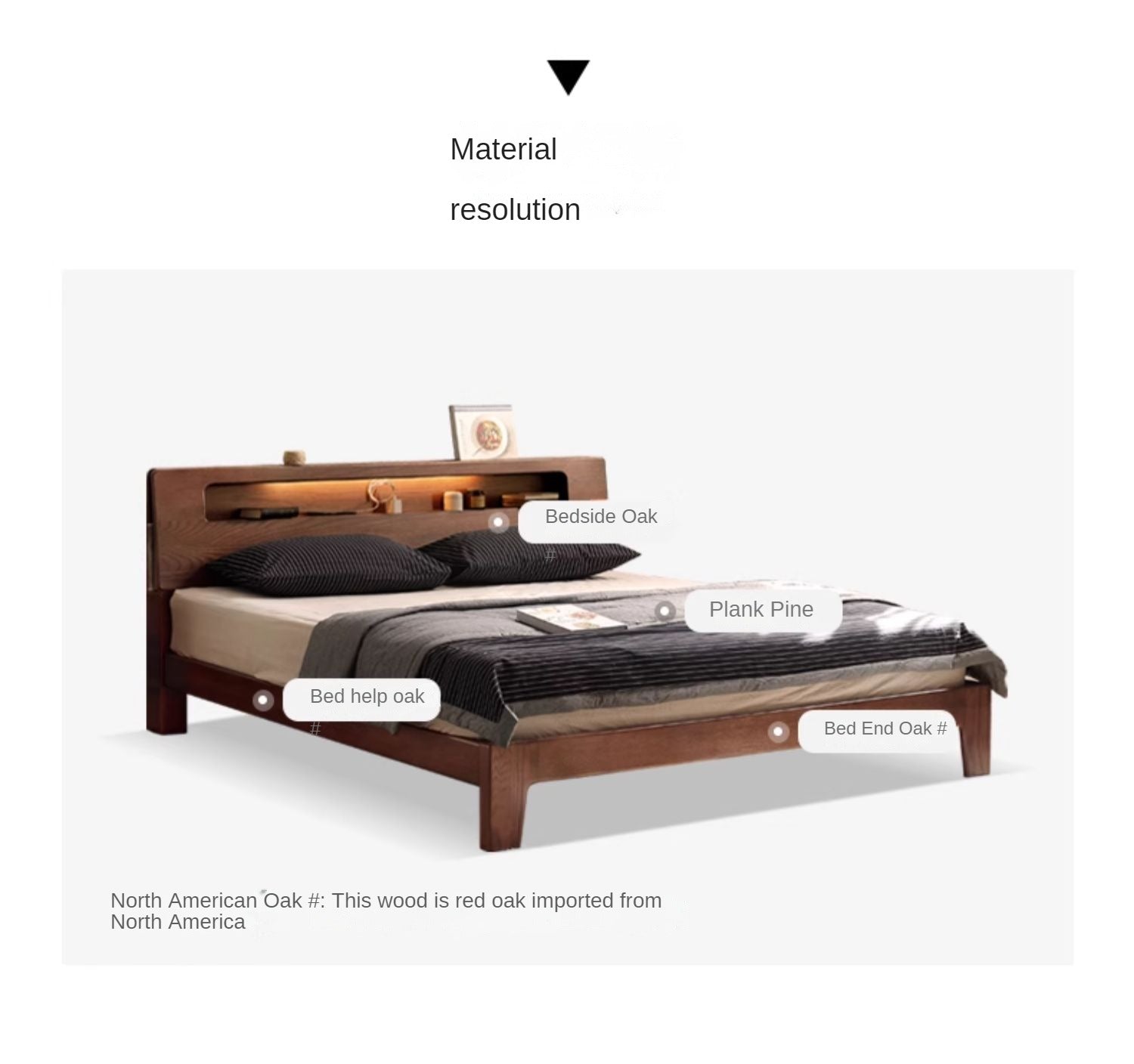 Oak solid wood bed with light walnut-color-USA