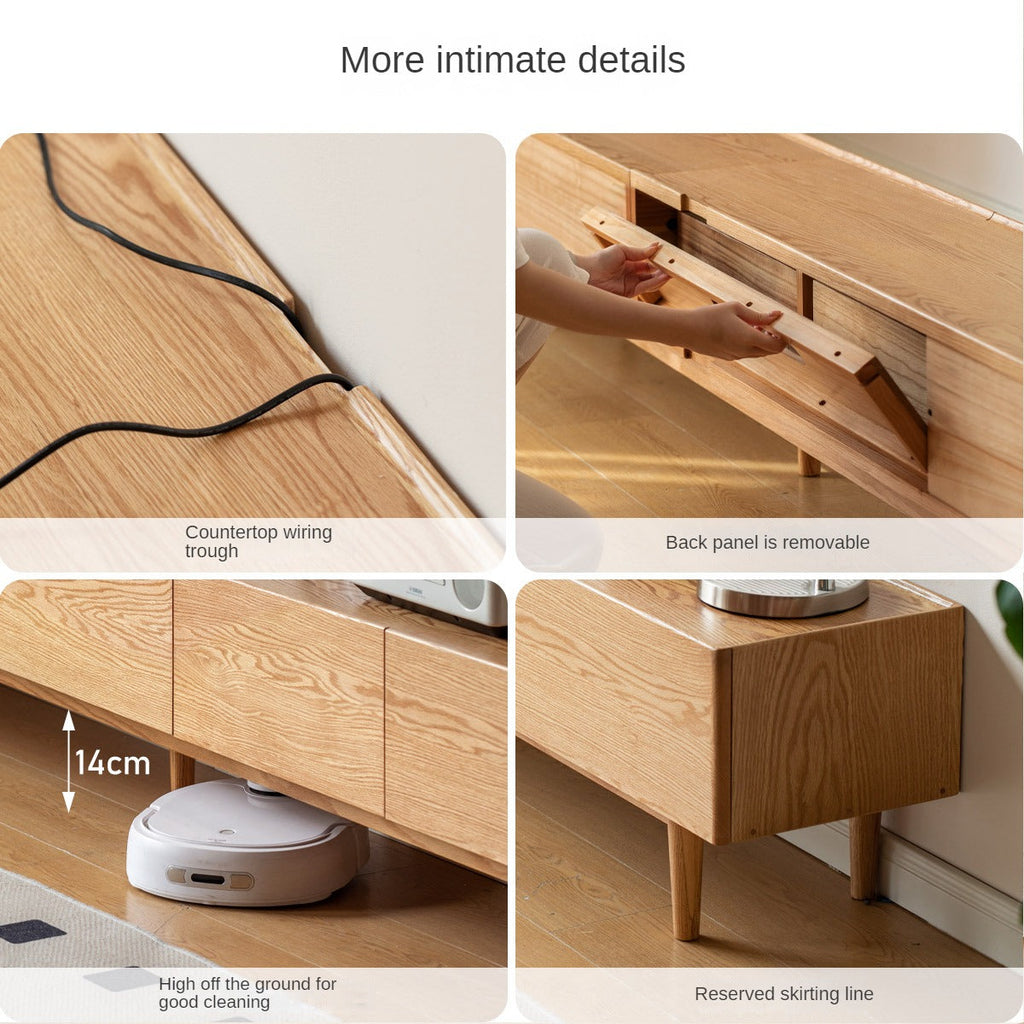 Oak Solid Wood Modern Large Floor TV Cabinet.