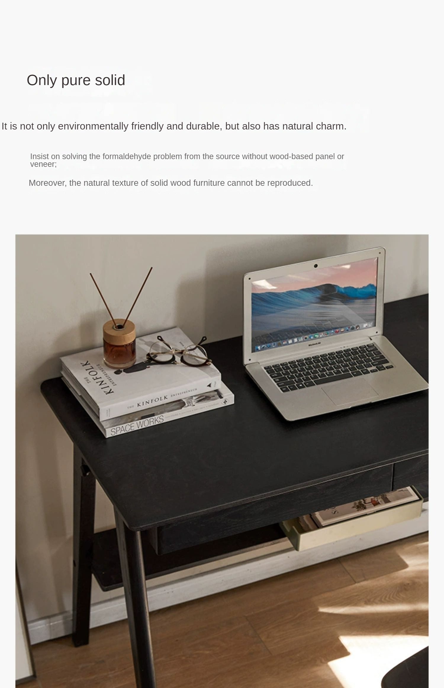 Oak Solid Wood Black Office Desk With Drawer