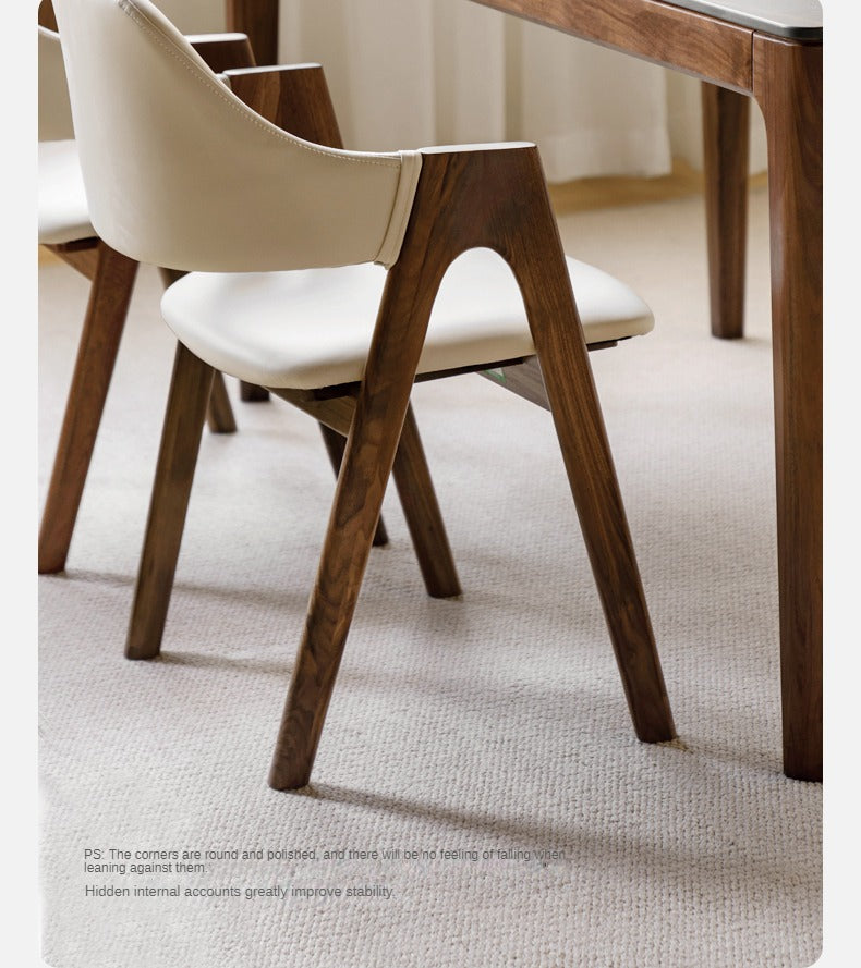 2 pcs Black Walnut Solid Wood, Organic Leather, Armchair